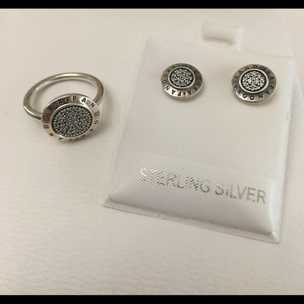PANDORA STERLING RING EARRING SET SZ 6 - Picture 4 of 8